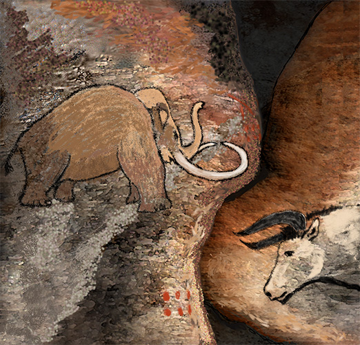 Mammoth and Aurochs in Gabillou Cave