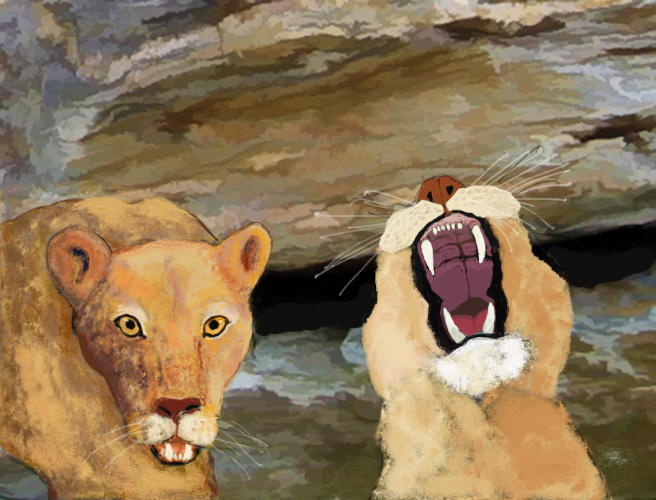 Lions at Cave Entrance